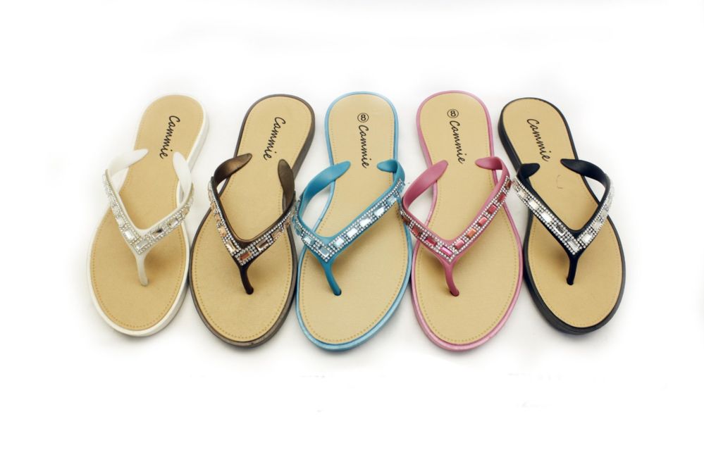 Wholesale Footwear Women Flip Flops With Glittering Straps In Black
