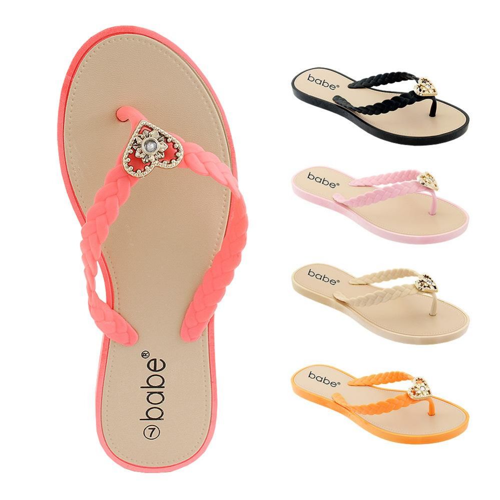 Wholesale Footwear Women's Flip Flop with Braided Straps and Crystal