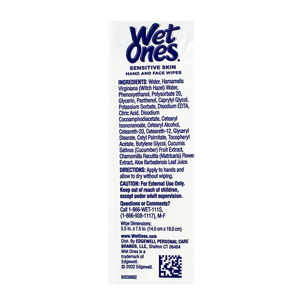 Wholesale Footwear Travel Size Wet Ones Sensitive Skin Hands & Face Wipes - Pack Of 20