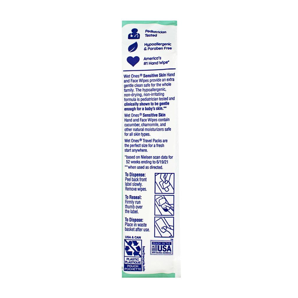 Wholesale Footwear Travel Size Wet Ones Sensitive Skin Hands & Face Wipes - Pack Of 20