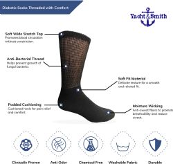 Wholesale Footwear Yacht & Smith Men's Loose Fit NoN-Binding Soft Cotton Diabetic Crew Socks Size 10-13 Gray