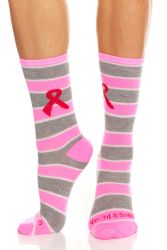 Wholesale Footwear Yacht & Smith Printed Breast Cancer Awareness Socks, Pink Ribbon Women Crew Socks