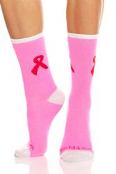 Wholesale Footwear Yacht & Smith Printed Breast Cancer Awareness Socks, Pink Ribbon Women Crew Socks