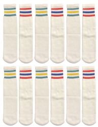 Wholesale Footwear Yacht & Smith Kids Cotton Tube Socks White With Stripes Size 4-6 Bulk Pack