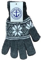 Wholesale Footwear Yacht & Smith Snowflake Print Mens Winter Gloves With Stretch Cuff