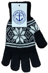 Wholesale Footwear Yacht & Smith Snowflake Print Mens Winter Gloves With Stretch Cuff
