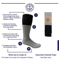 Wholesale Footwear Yacht & Smith Mens Cotton Thermal Tube Socks, Cold Weather Boot Sock Shoe Size 8-12