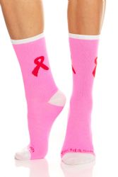 Wholesale Footwear Pink Ribbon Breast Cancer Awareness Crew Socks For Women