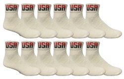 Wholesale Footwear Yacht & Smith Men's King Size Cotton Usa Sport Ankle Socks Size 13-16 Solid White Usa Print