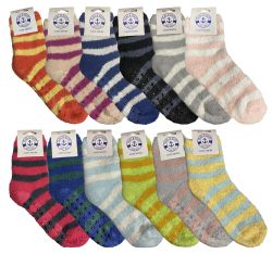 Wholesale Footwear Yacht & Smith Women's Assorted Colored Warm & Cozy Fuzzy Gripper Bottom Socks