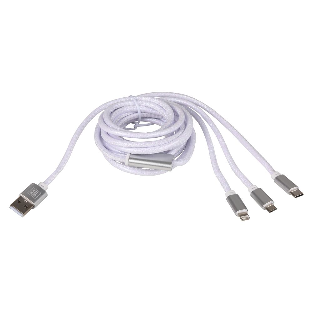 Wholesale Footwear Gentek 3in1 Lightning UsB-C Cable (white)