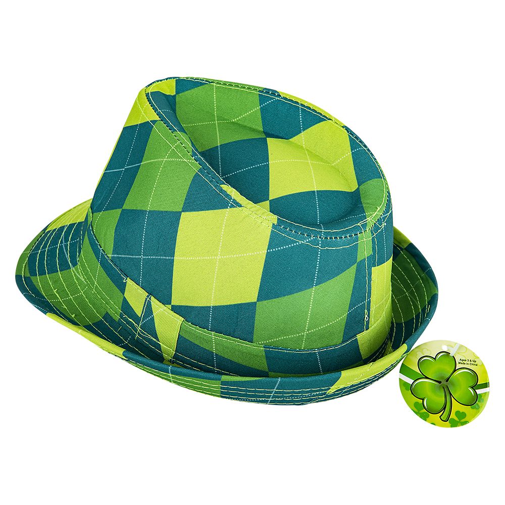 Wholesale Footwear Green Plaid Fedora