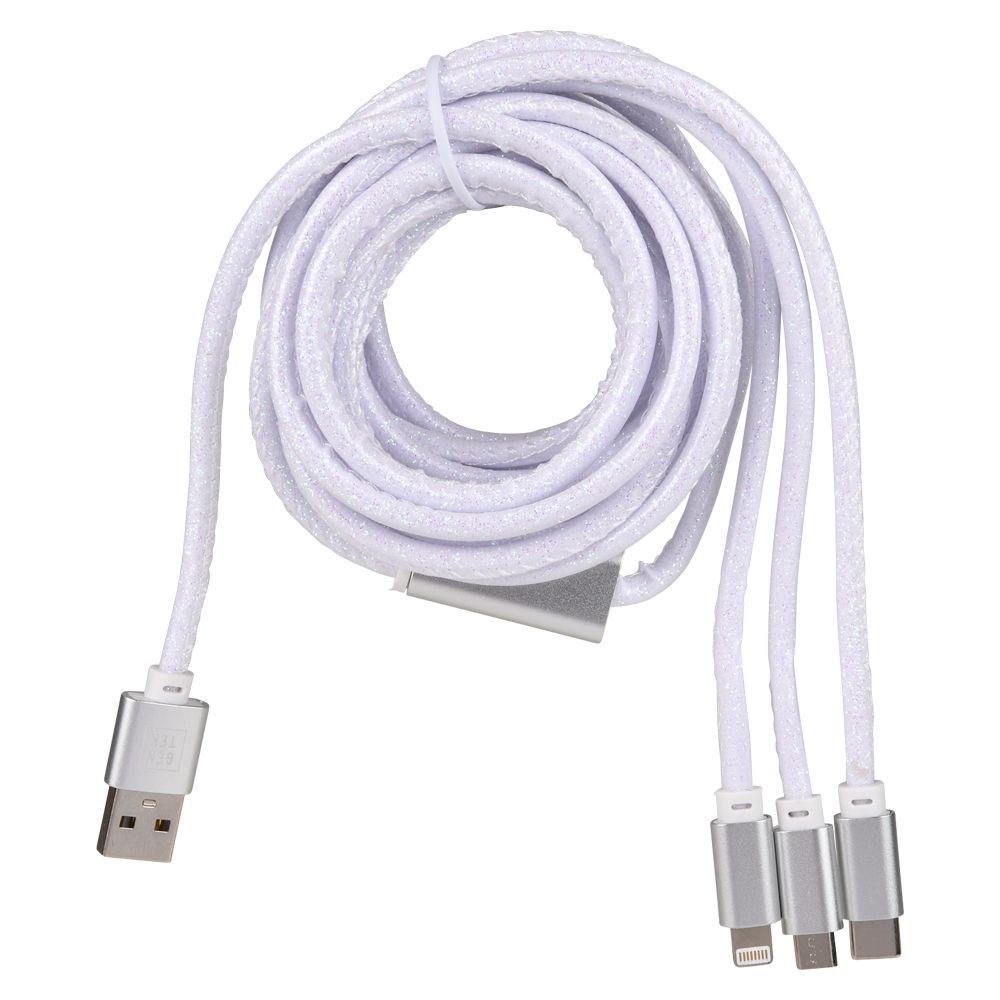 Wholesale Footwear Gentek 3in1 Lightning UsB-C Cable (white)