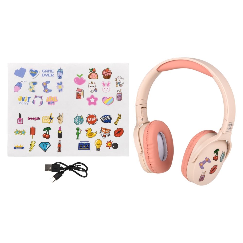 Wholesale Footwear Gentek Wireless Headphones With Stickers (pink)