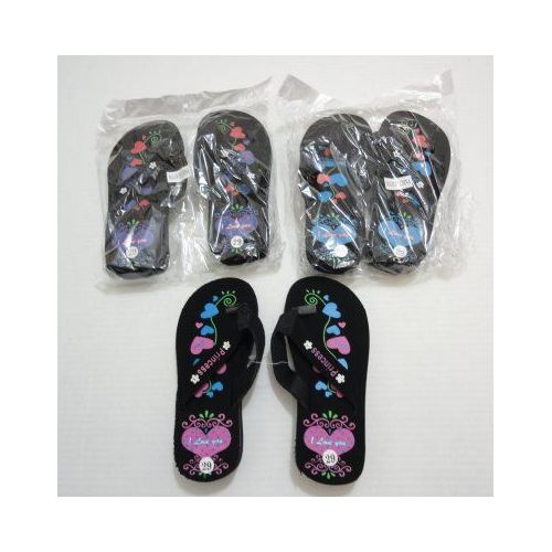 Wholesale Footwear Girls Flip Flops With Printed Hearts