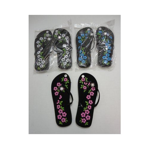 Wholesale Footwear Ladies Flip Flops With Printed Flowers