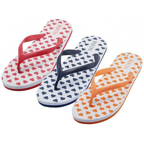 Wholesale Footwear Women's Heart Print Rubber Flip Flops