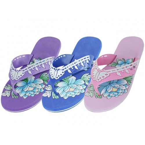 Wholesale Footwear Women's Floral Print Flip Flops
