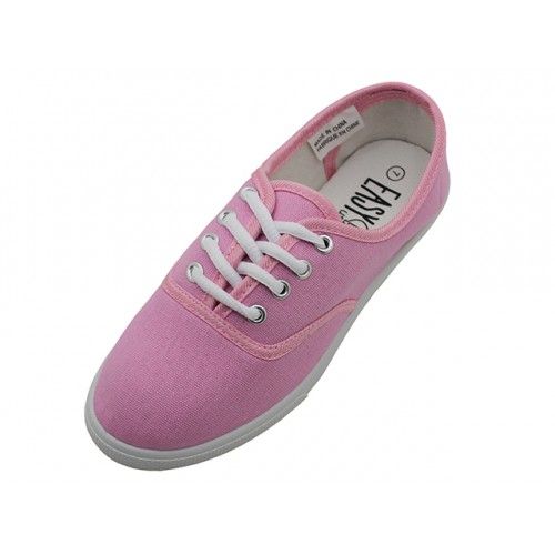 Wholesale Footwear Women's Lace Up Casual Canvas Shoes ( *baby Pink Color )
