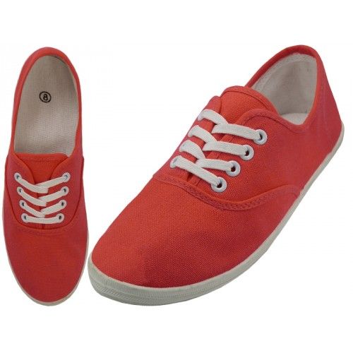 Wholesale Footwear Women's Lace Up Casual Canvas Shoes ( *red Coral Color )