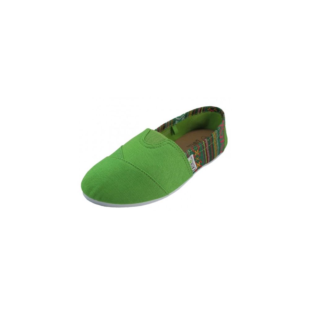 Wholesale Footwear Ladies Tom Like Canvas Flat -With Indian Print Green Color Only