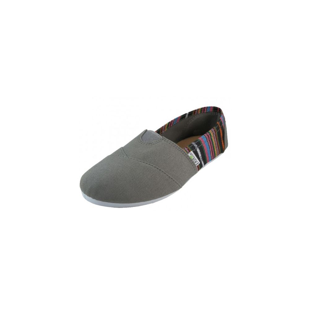 Wholesale Footwear Ladies Tom Like Canvas Flat -With Indian Print Gray Color