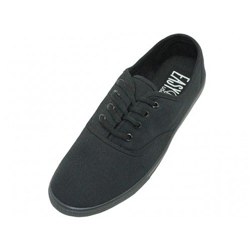 Wholesale Footwear Women's Lace Up Casual Canvas Shoes In Black