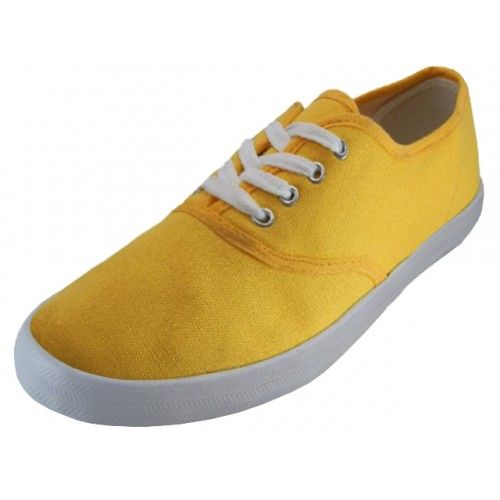Wholesale Footwear Women's Lace Up Casual Canvas Shoes Bright Yellow Color