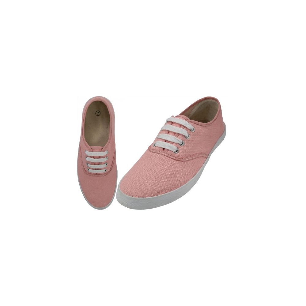 Wholesale Footwear Women's Lace Up Casual Canvas Shoes Coral Color