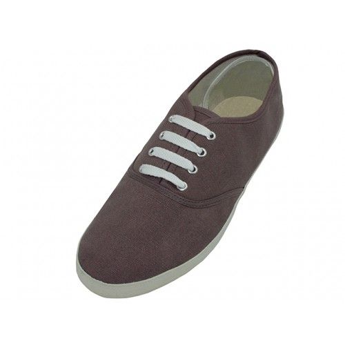 Wholesale Footwear Men's Lace Up Casual Canvas Shoes In Wood Smoke Color