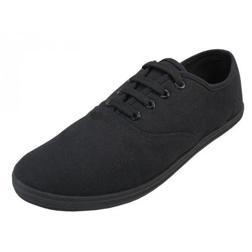 Wholesale Footwear Men's Lace Up Casual Canvas Shoes ( *black Color )