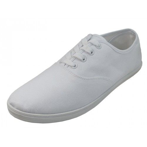 Wholesale Footwear Men's Lace Up Casual Canvas Shoes In White