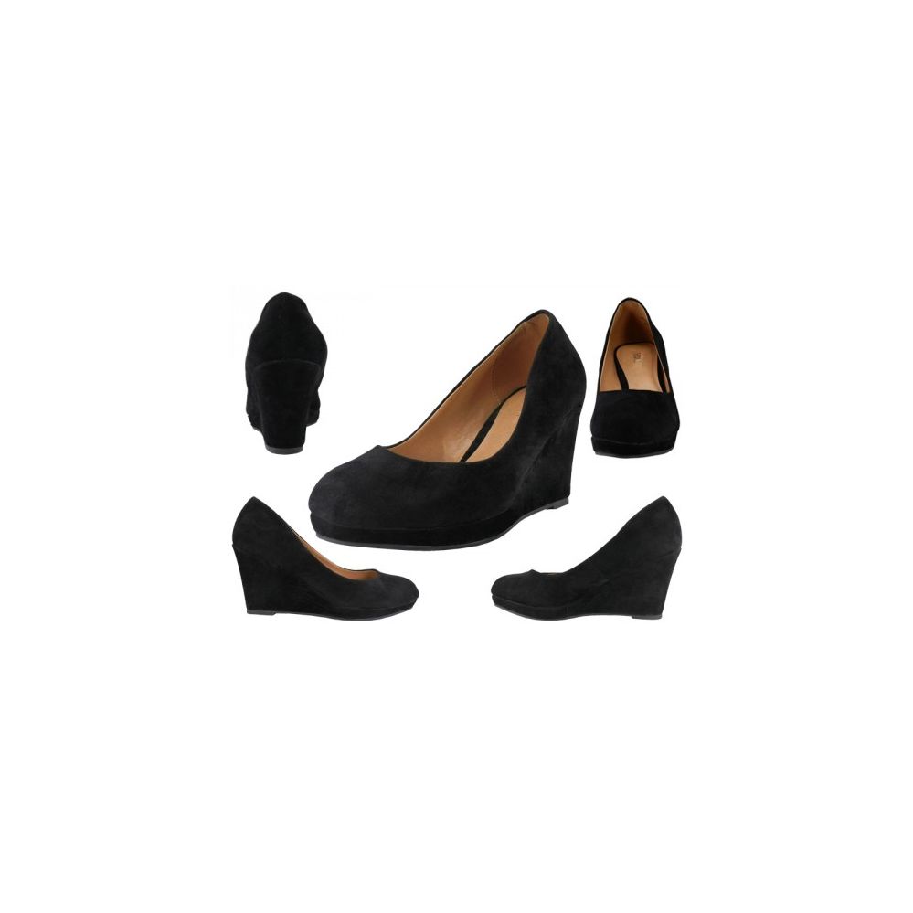 Wholesale Footwear Women's Microsuede Wedge Heel Black Color Only