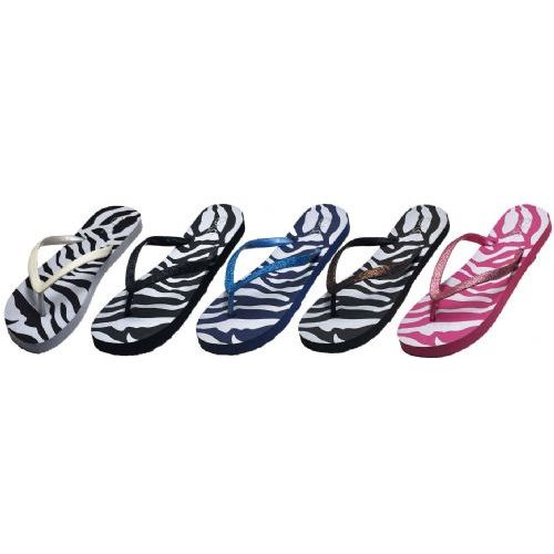 Wholesale Footwear Ladies Zebra Print Flip Flop With Glitter Strap