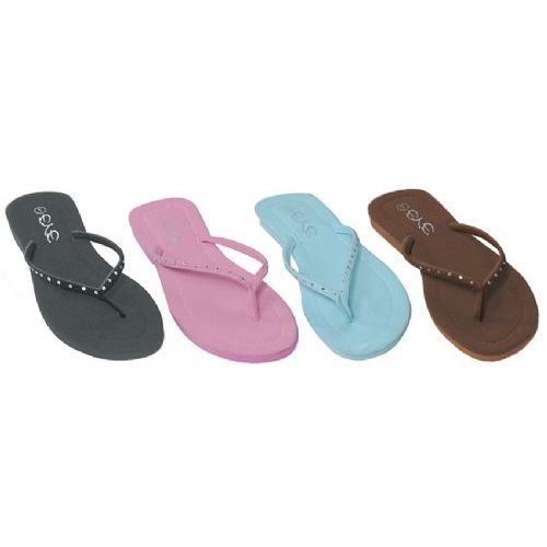 Wholesale Footwear Ladies Light Color Flip Flops With Stone Straps