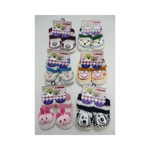 Wholesale Footwear Babies NoN-Slip Knitted Booties With Characters [ 6moS-12mos]