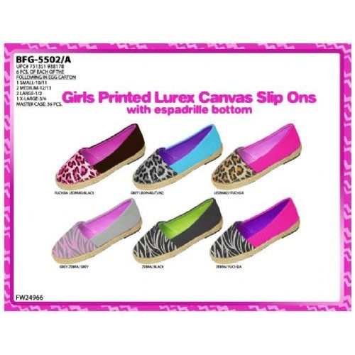 Wholesale Footwear Girls Printed Lurex Canvas Slip Ons With Espadrille Bottom