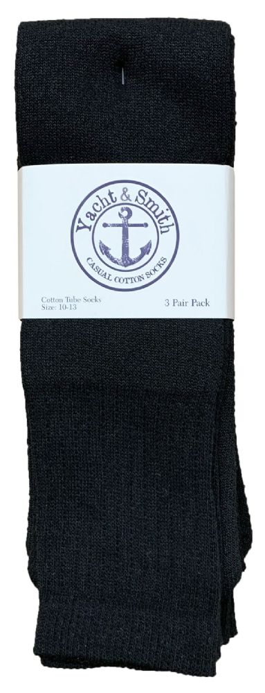 Wholesale Footwear Yacht & Smith Men's Cotton 28 Inch Terry Cushioned Athletic Black Tube Socks Size 10-13