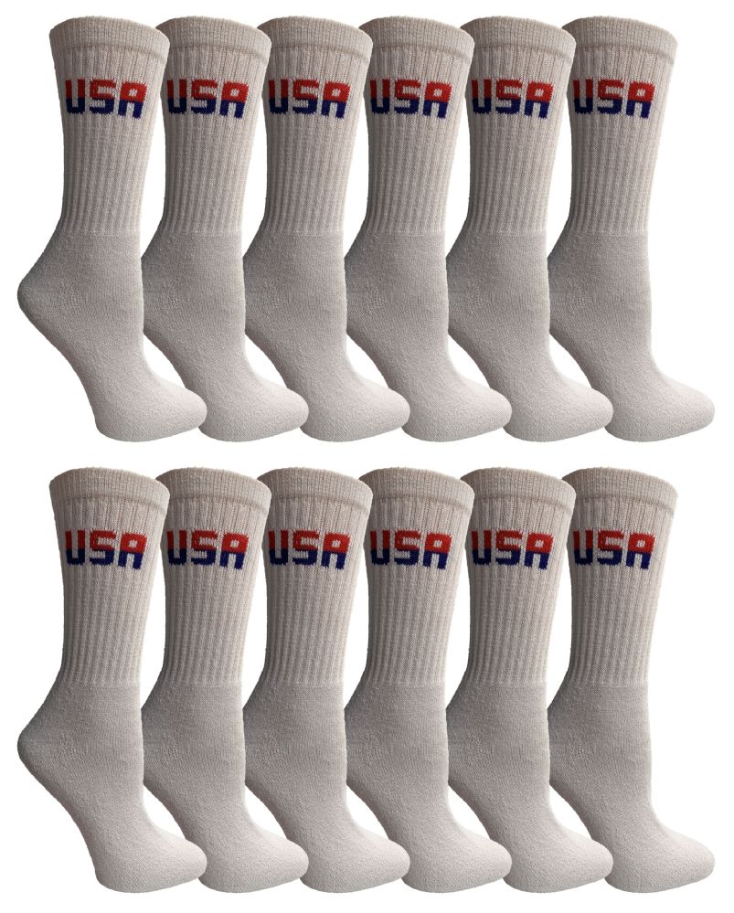 Wholesale Footwear Yacht & Smith Women's Usa American Flag Crew Socks, Size 9-11 White