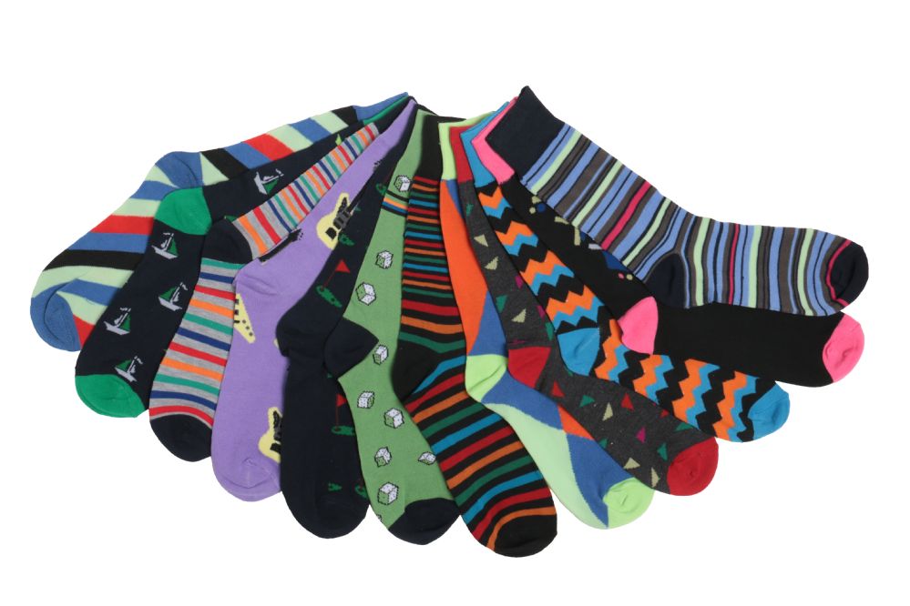 Wholesale Footwear Mens Funky Printed Dress Socks, Mixed Patterns