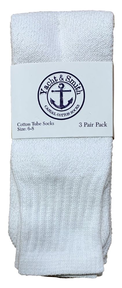 Wholesale Footwear Yacht & Smith Kids 17 Inch Cotton Tube Socks Solid White Size 6-8