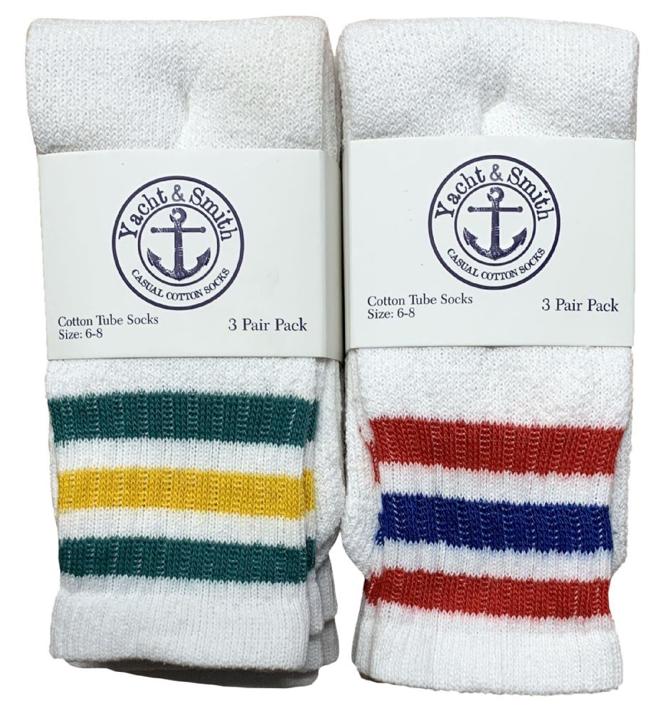 Wholesale Footwear Yacht & Smith Kids Cotton Tube Socks Size 6-8 White With Stripes