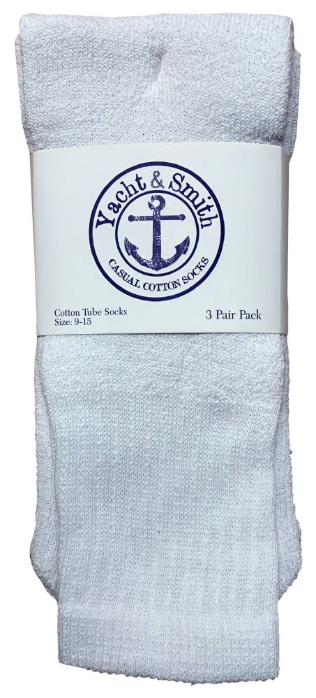 Wholesale Footwear Yacht & Smith Women's 26 Inch Cotton Tube Sock Solid White Size 9-11