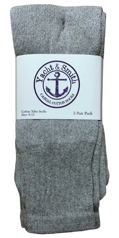 Wholesale Footwear Yacht & Smith Women's 26 Inch Cotton Tube Sock Solid Gray Size 9-11