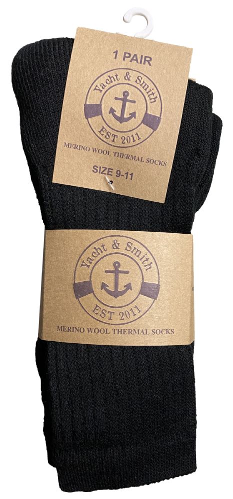 Wholesale Footwear Yacht & Smith Womens Terry Line Merino Wool Thick Thermal Boot Socks, Solid Black