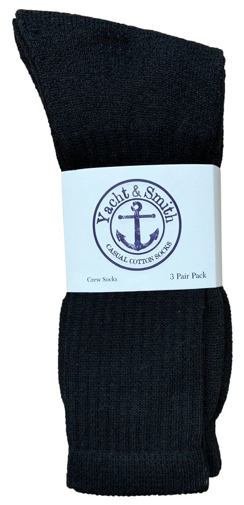Wholesale Footwear Yacht & Smith Mens Soft Cotton Athletic Crew Socks, Terry Cushion, Sock Size 10-13 Black