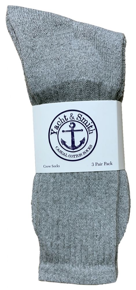 Wholesale Footwear Yacht & Smith Men's Cotton Crew Socks Gray Size 10-13 Bulk Pack