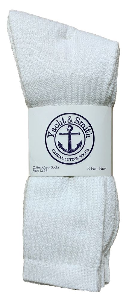 Wholesale Footwear Yacht & Smith Men's King Size Soft Cotton Terry Cushion Crew Socks, Sock Size 13-16 Solid White