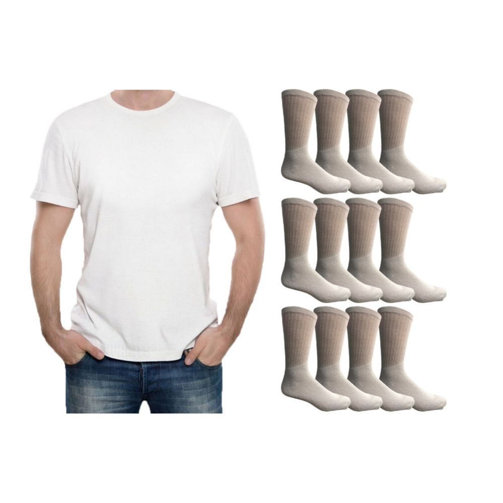 Wholesale Footwear Yacht & Smith Men's White Cotton Crew Socks Size 10-13 And White Solid T-Shirt Size Medium