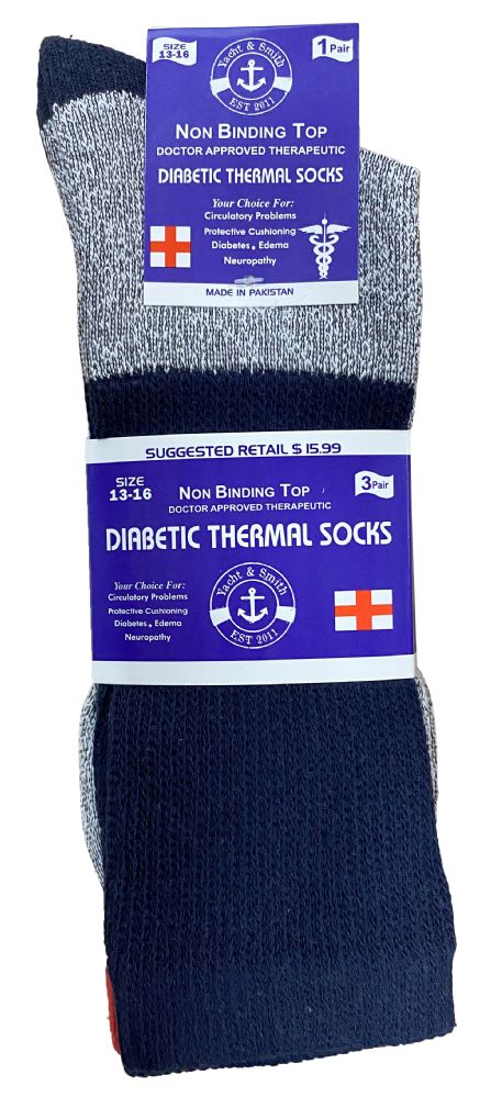 Wholesale Footwear Yacht & Smith Mens Thermal Ring Spun Non Binding Top Cotton Diabetic Socks With Smooth Toe Seem